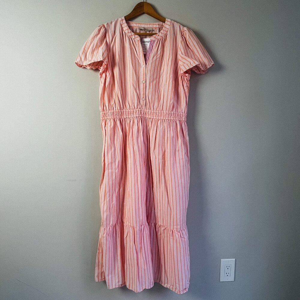Loft Peach Striped Midi Dress XL